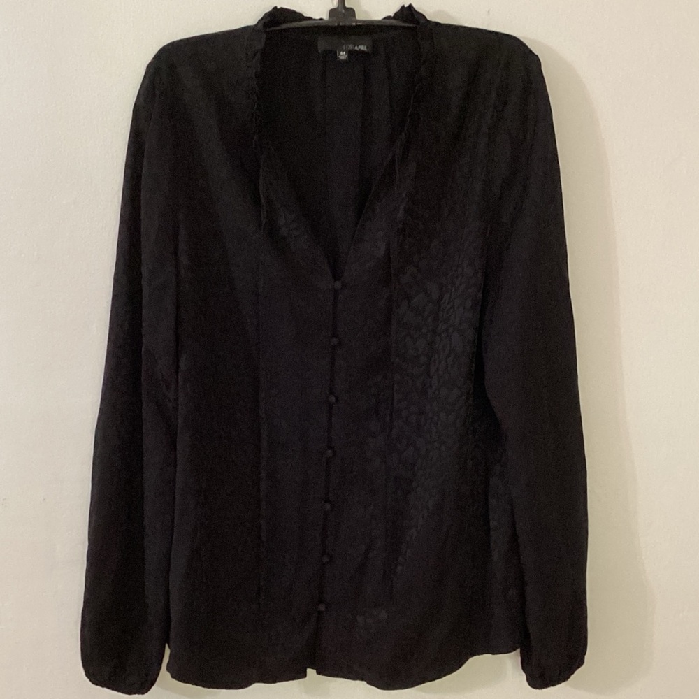 💚Lost April Black Leopard Print Long Sleeve Blouse with Ruffles